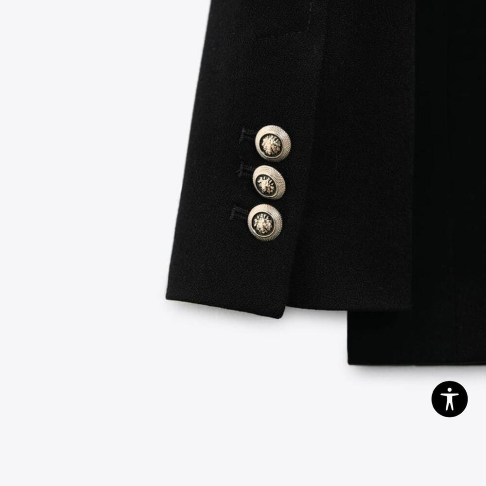 ZARA Tailored Double Breasted Gold Button Black Blazer Size Medium - Picture 3 of 10